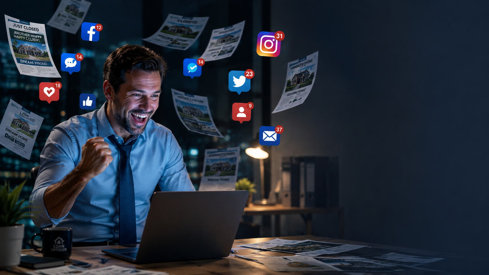 Loan officer reviewing marketing software options on a laptop dashboard